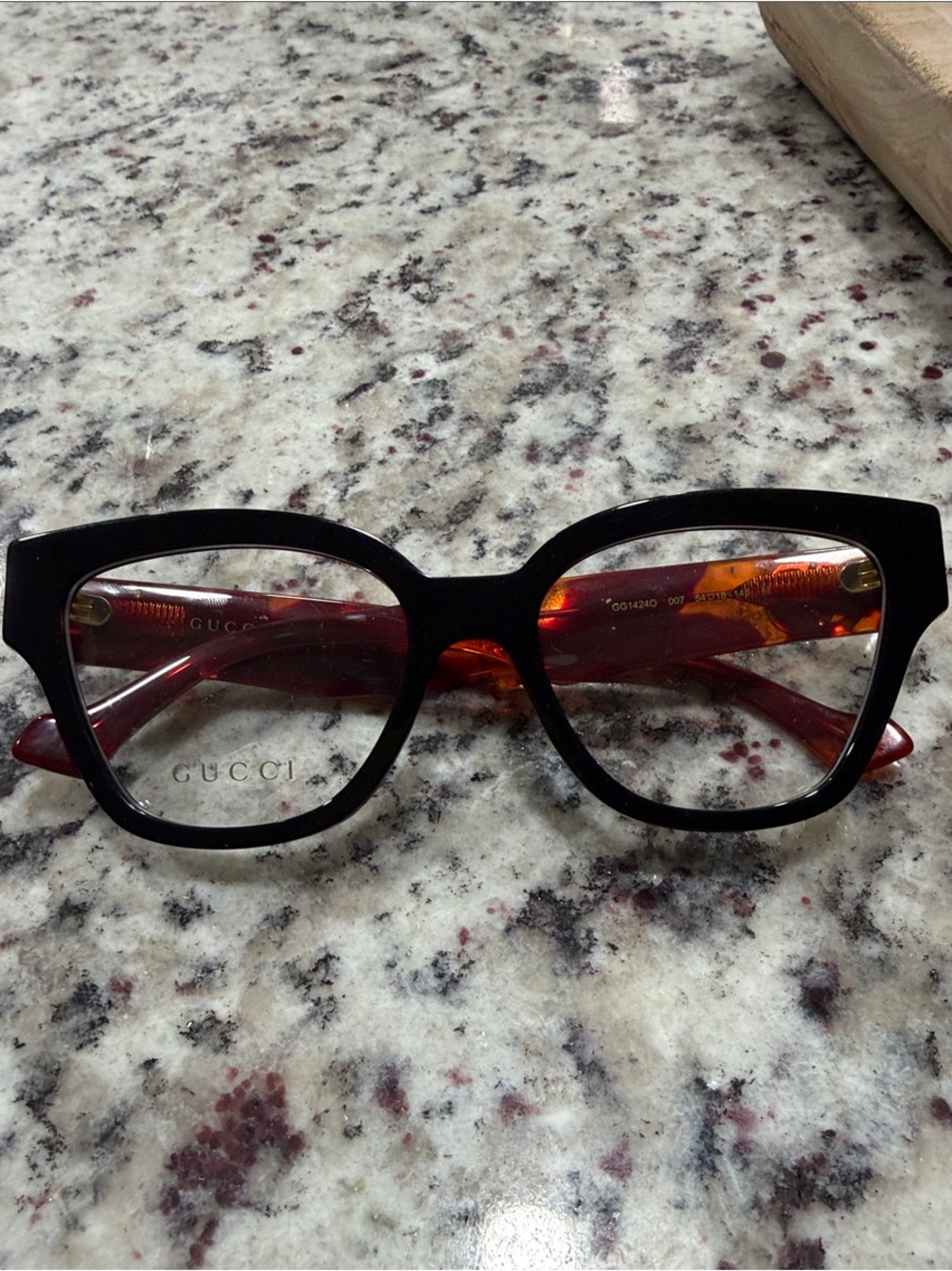 Gucci Black Front with Tortoiseshell Red-Brown Temples Cat-Eye Glasses